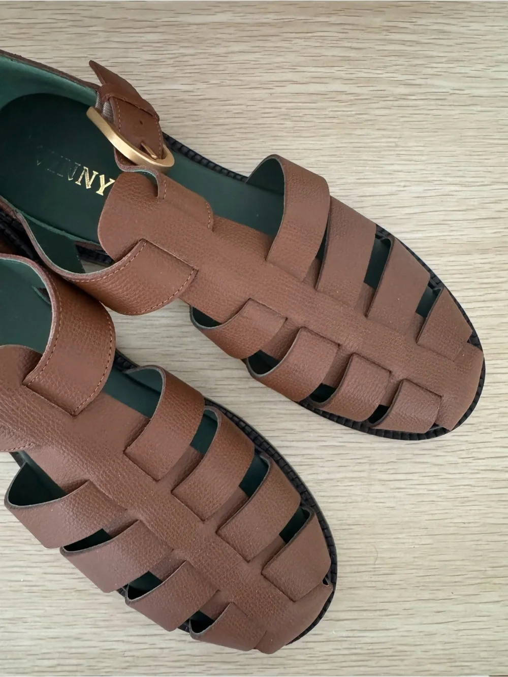 Vinny’s Mens Brown Leather Fisherman Sandals with Gold Buckle (EU 43 / US 10) - Picture 4 of 5